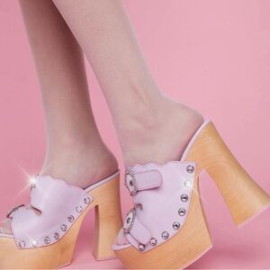 Pink Platform Mules with Studded Detail 6 inches Size 11M